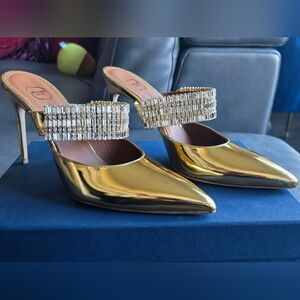 Malone Souliers Jolie 90mm Gold Embellished Mules